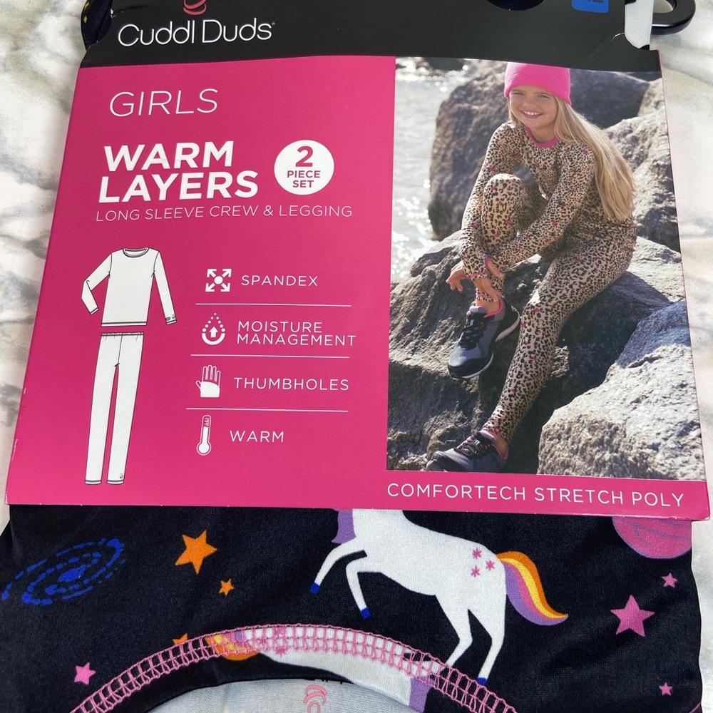Cuddl Duds Girls Warm Layers 2 Piece Set Long Sleeve crewneck XL 14/16 New.